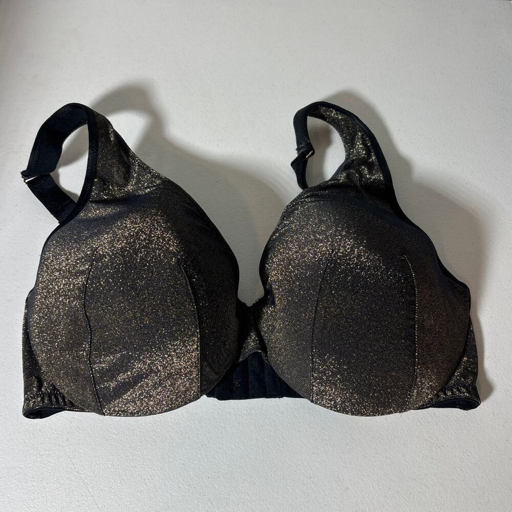 Cacique Size 38DD Lightly Lined Full Coverage Gold Shimmer Black Underwire Bra